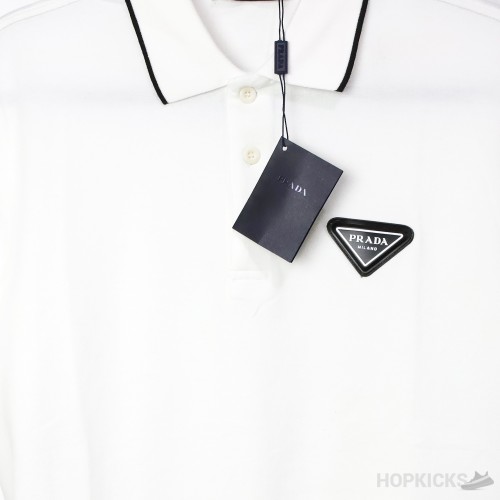 Prada Logo White Black Neck Polo Shirt